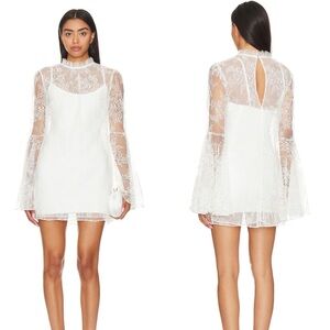 Katie May x REVOLVE Leilani Lace Mini Dress in Ivory Sz L MSRP $268